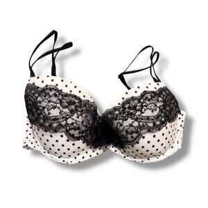 Victoria’s Secret 32DDD dream angels lined Demi bra black & white polka dot lace